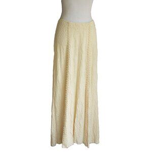 Vintage 80s White Peasant Skirt Knit HIppie Boho Cottage Prairie Shabby Maxi